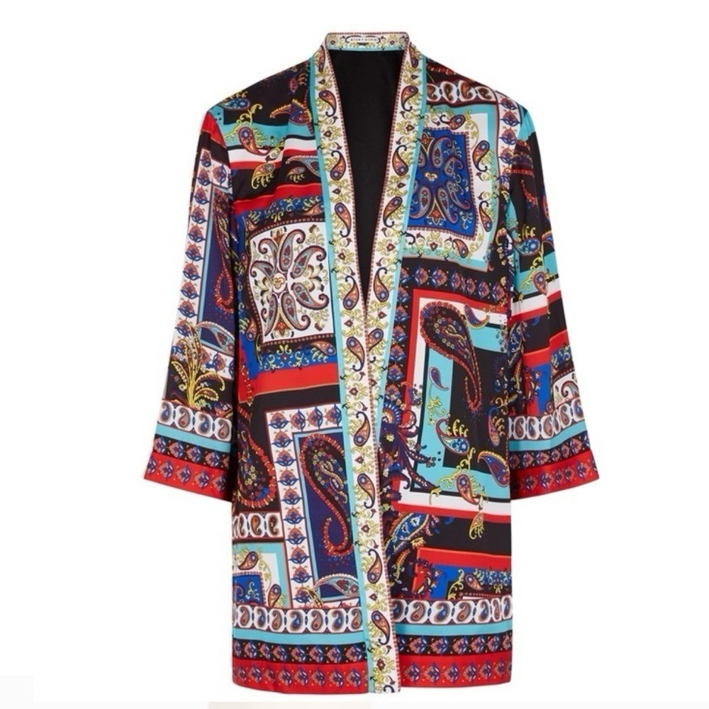ALICE + OLIVIA KOKO PAISLEY KIMONO CARDIGAN PATCHWORK PRINTED PAISLY SZ XS/S